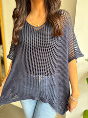 Navy Open Weave Knit Peyton