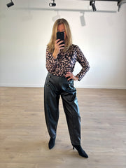 Black Military Detail Pleather Trousers