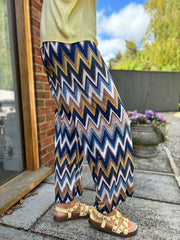 Navy Zig Zag Wide Leg Trousers