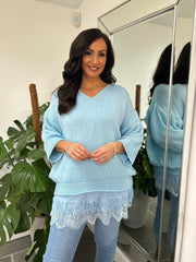 Blue Two Piece V Neck Knit Eileen