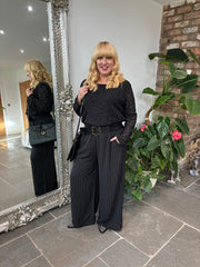 Black Pinstripe Pull on Trousers Tanya