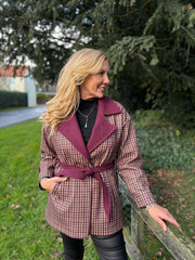 Wine Checked Belted Jacket Clementine