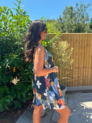 Navy Brushed Floral Pattern Dress Valentina