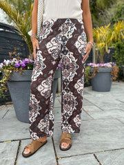 Chocolate Elegant Print Wide Leg Trousers