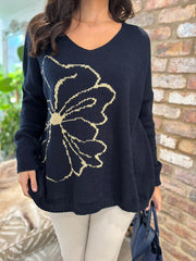 Navy Flower Knit Alissa