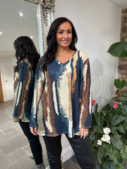 Navy Brushstroke Shimmer Top Trudie