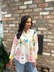 Cream Floral Songbird Print Shirt Aubree