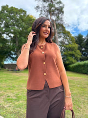 Tan Buttoned Knit Waistcoat Kerry