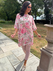 Pink Floral Print Knit Tunic Delilah