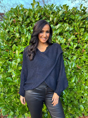 Navy Knitted Wrap Jumper Nell