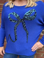 Royal Blue Sequin Bow Soft Knit Zoe