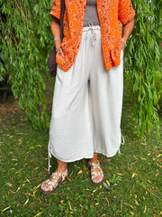 Stone Ruched Drawstring Wide Leg Trousers