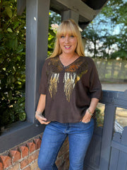 Chocolate Gold Angel Wings Knit Florence