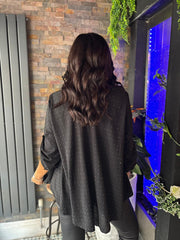 Black Diamante V Neck Top Selina