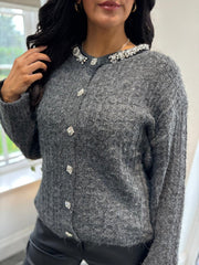 Charcoal Premium Embellished Cardigan Tina