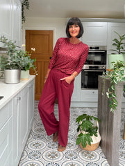 Wine Polka Dot Super Soft Round Neck