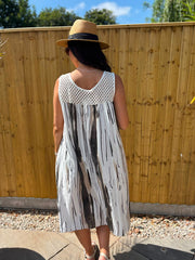 Black Brushed Stripe Panel Dress Jodie