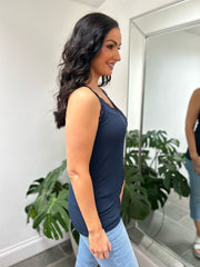 Navy Lace Ribbed Vest Libby