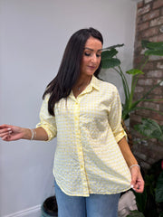Yellow Button Sleeve Gingham Blouse Opal