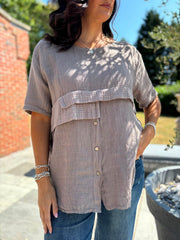 Mocha Linen Button Top Taylor