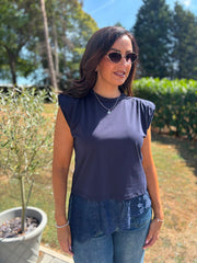 Navy Lace Hem Top Yasmin