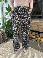 Charcoal Leopard Seam Front Trousers