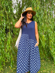 Navy Polka Dot Panel Dress Coraline
