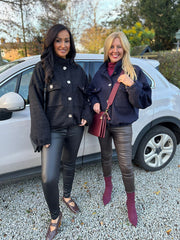 Navy Boucle High Neck Bomber Jacket Jude