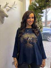 Navy Tree of Life Ribbed Sweatshirt Brooke