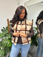 Chocolate Checked Sherpa Waistcoat Millie