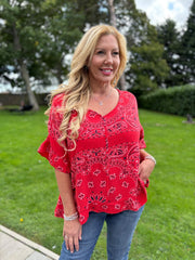 Red Bubble Cotton Paisley Top Kimberly