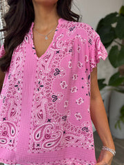 Candy Pink Bubble Cotton Paisley Top Sammie