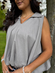 Mocha Bubble Hem Sleeveless Top Scarlett