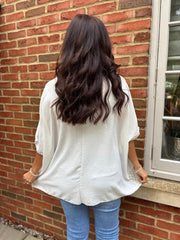 White Floral Stud Crepe Top Polly