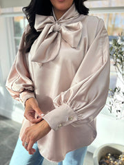 Champagne Satin Style Pussy Bow Blouse Tina