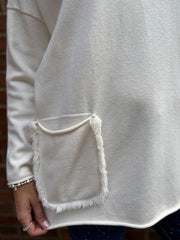 Antique Cream Fringed Pocket Knit Ruth