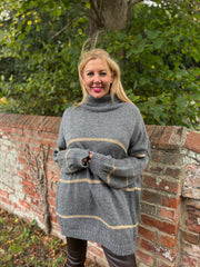 Grey Striped Roll Neck Knit Rachel