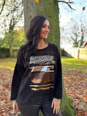 Black Chenille Brushstroke Sweatshirt Donna
