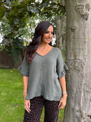 Khaki Bubble Cotton Top Kimberly
