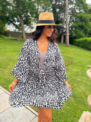 Leopard Tie Front Skirt Set Rosa