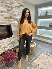 Camel Diamante V Neck Knit Tori