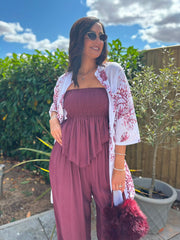 Wine Coral Print Longline Shirt Kelly