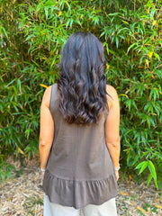 Chocolate Broderie Hem Vest Cordelia