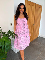 Candy Pink Paisley Bubble Cotton Summer Dress Flo