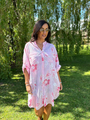 Pink Flower Pattern Longline Shirt Lucinda