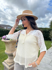 White Gold Shimmer Lace Top Adriana
