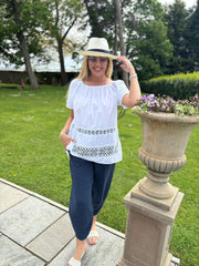 White Crochet Detail Bardeau Top Hazel