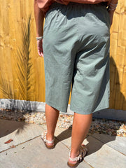Khaki Wide Leg Bead Tie Culottes