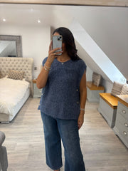 Denim Button Knit Tank Jordana
