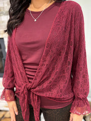 Wine Lace Tie Front Shrug Rachel